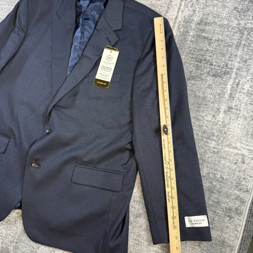 NEW JM Haggar Blazer Suit Jacket Mens 50R Navy Blue Classic Fit Stretch Wedding